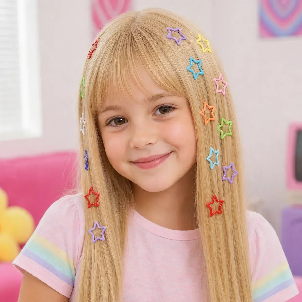 Bunte Stern-Haarspangen Y2K Snap-Haarspangen Sternförmige Haarspangen Rutschfeste Haaraccessoires für Mädchen und Frauen Niedliche Frisur – Detail 5