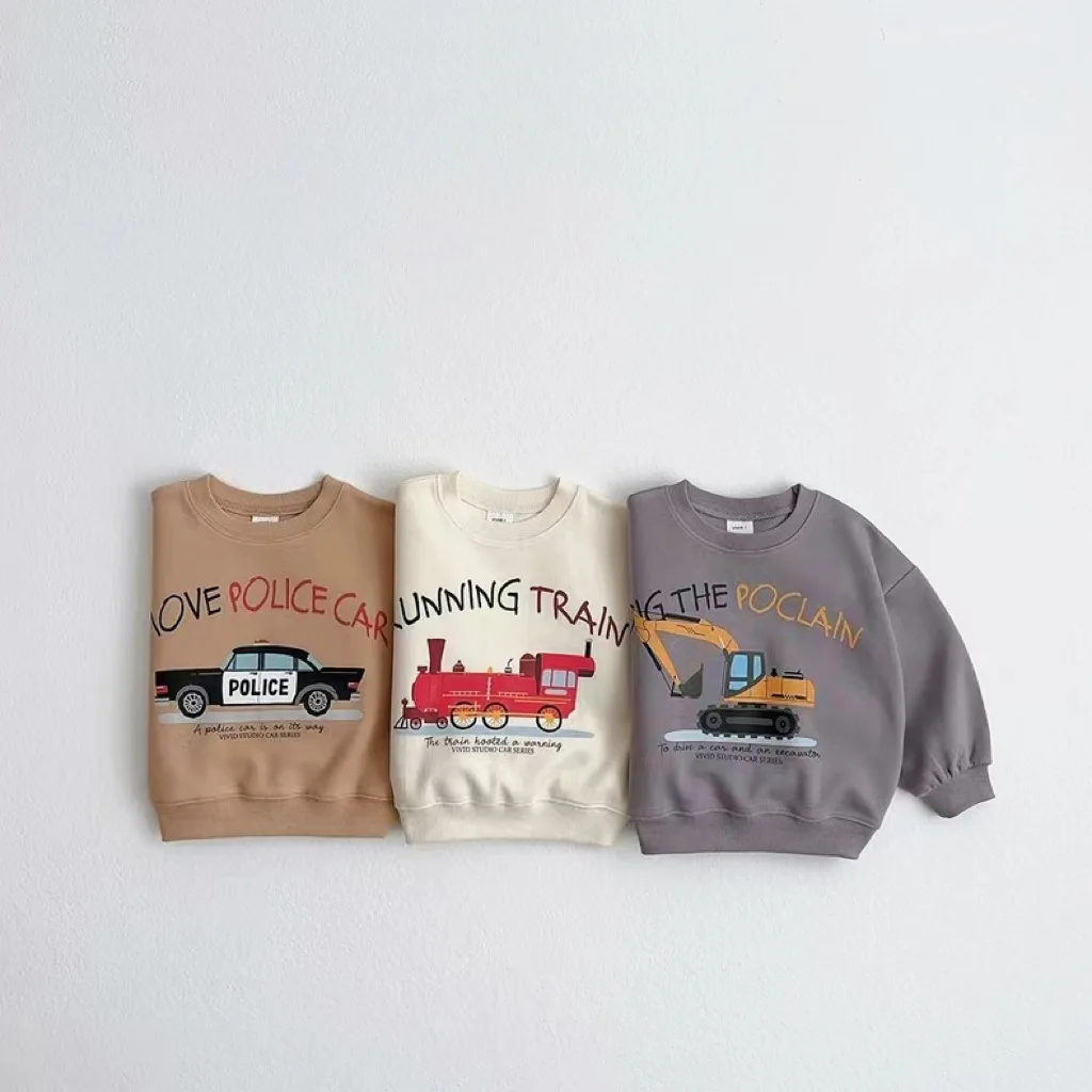 

Autumn New Baby Cute Cartoon Print Pullover Infant Boy Car Pattern Sweatshirt Toddler Girl Tops Cotton Kids Casual Sweatshirt