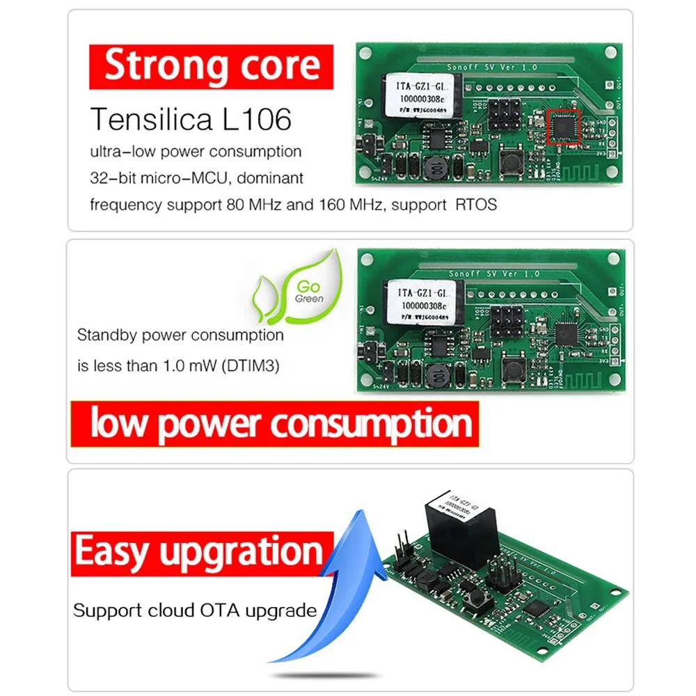 SONOFF SV 5-24V  Wifi Wireless Safe Voltage Smart Switch Module Support Secondary Development Work with eWeLink APP Alexa Google