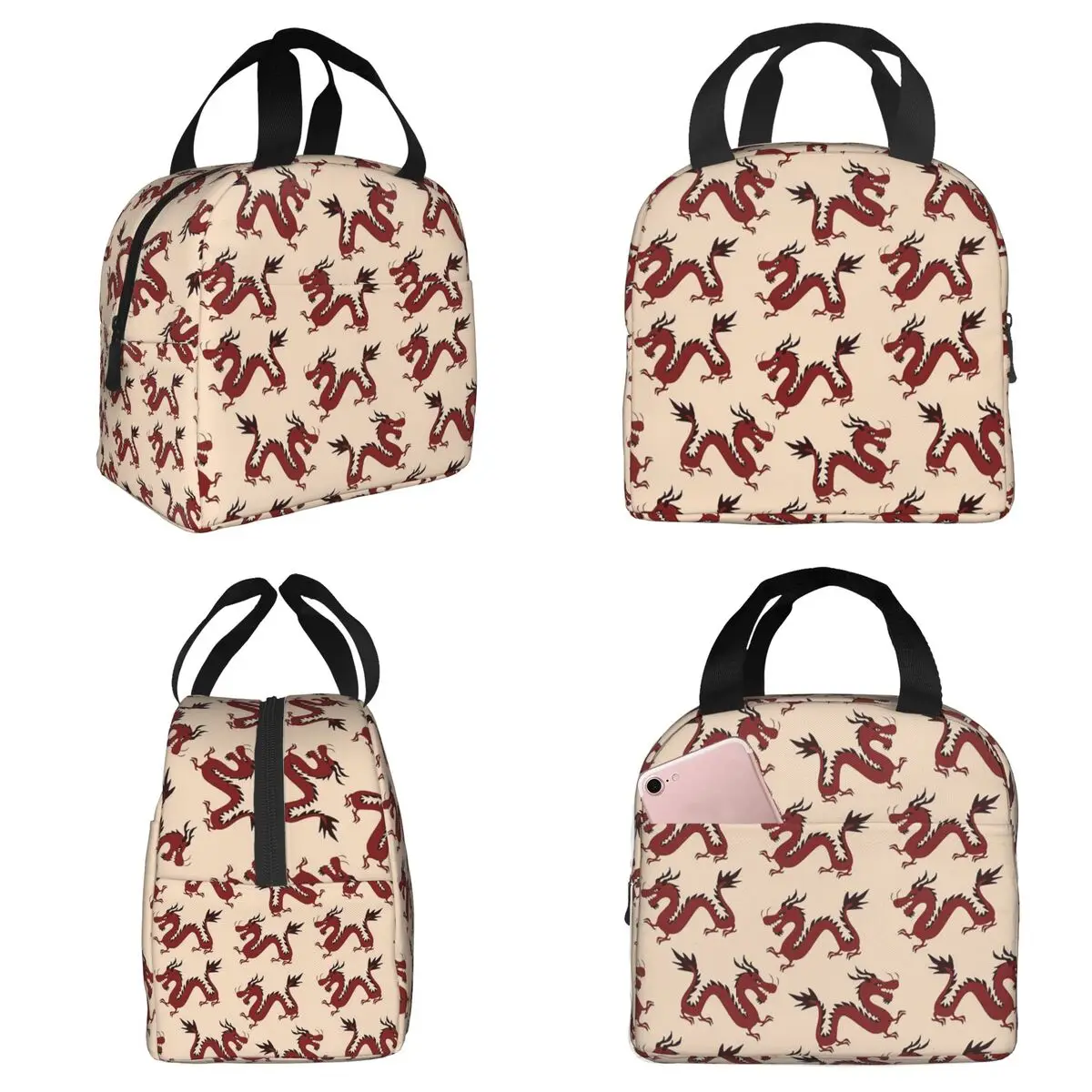 Dragon Red Moon Pattern Insulated Lunch Bag for Women Office Cooler Thermal Food Box Tote Portable Lunch Boxes Container