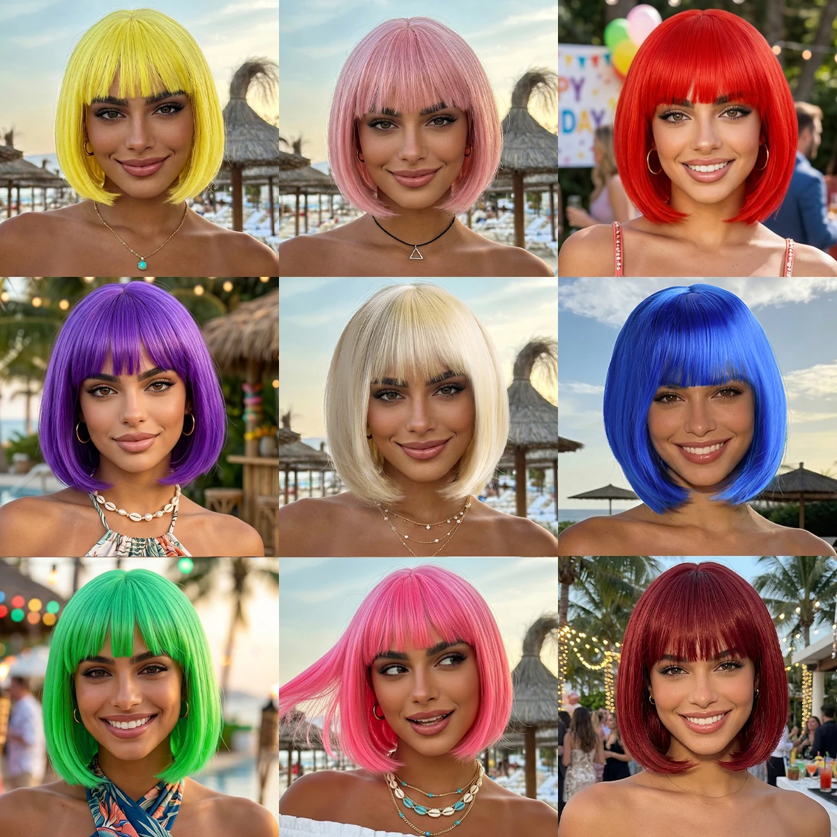 With Bangs Heat Resistant 12 Inch Synthetic Wig  Hair, Short Straight Shoulder Length Natural-Looking Cosplay Wig for Daily Use,