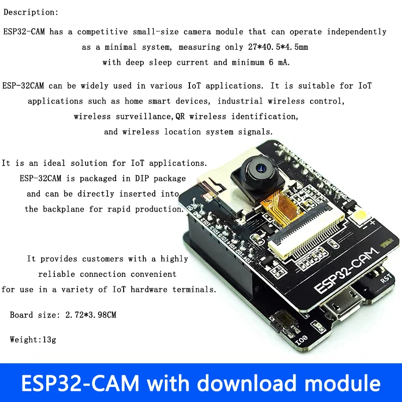 Module WiFi ESP32 CAM ESP-32S série vers carte de développement ESP32-CAM 5V Bluetooth avec caméra OV2640