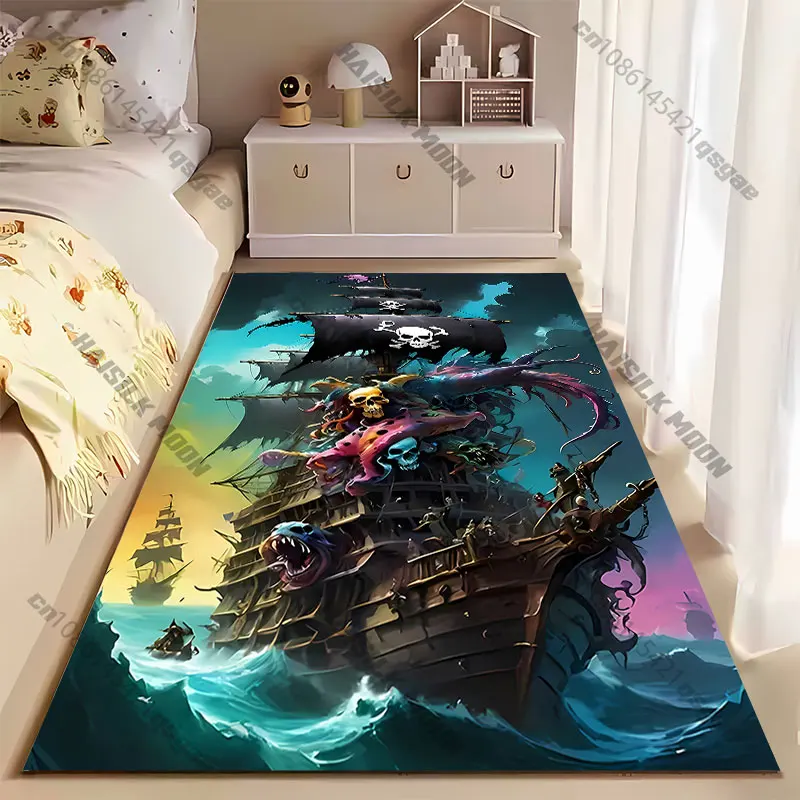 Pirate ship with menacing creatures carpet Yoga living room room decor children's crawling mat doormat area rug games mat