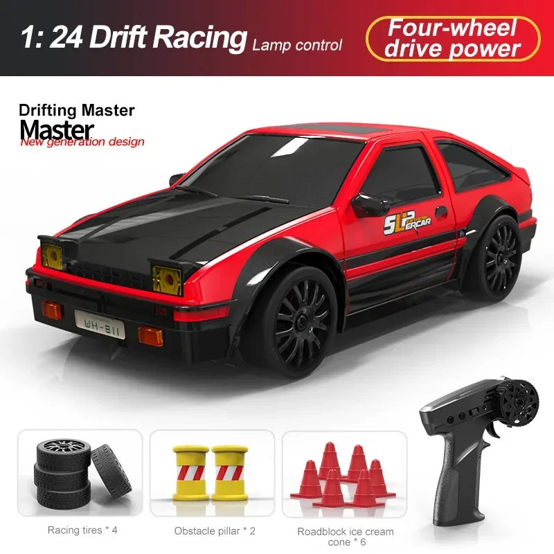 2.4GHz 1:24 Scale 4WD Remote Control Car RC Drift Car 15KM/H High Speed Model Vehicle with LED Lights Drifting Tire Racing Car