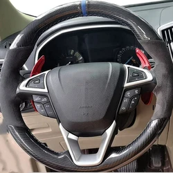 Juste de volant de voiture en daim noir, tresse, couture à la main, accessoires de voiture pour Ford Mondeo kt2013-2019 EDGE 2015-2019