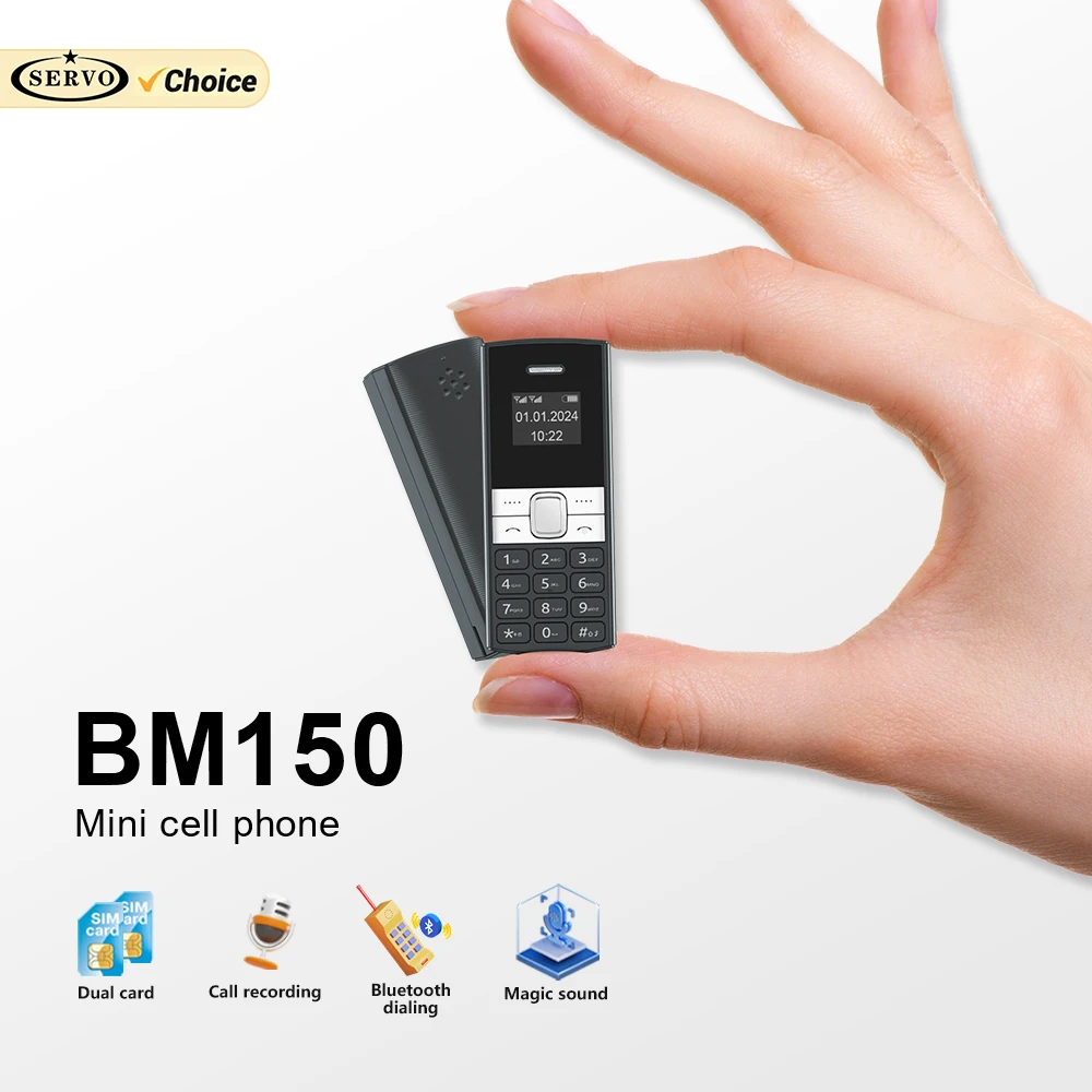 SERVO BM150 Super Small Feature Mobile Phone 2 SIM Standby Speed Dial Auto Call Record Blacklist Mini Button Smallest Telephones