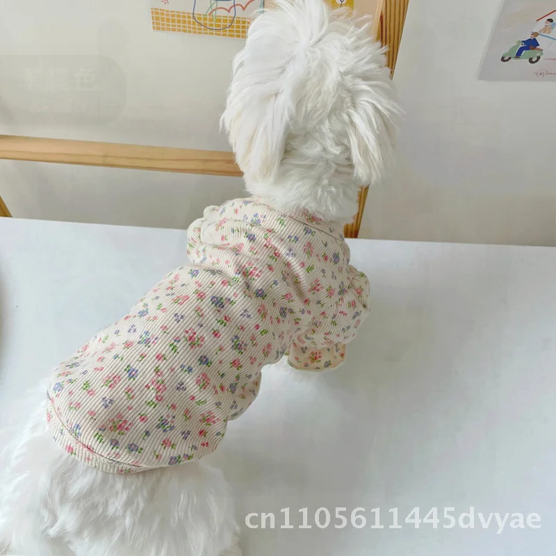 

Одежда для домашних животных с цветочными рукавами-пузырьками для маленьких собак, кошек и плюшевых мишек - хлопковая летняя осенняя одежда в стиле принцессы