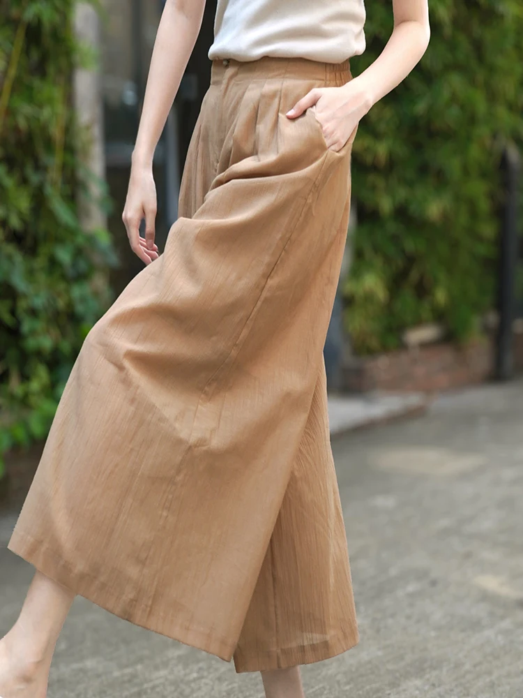 

Летние широкие брюки из хлопка и льна, универсальные прозрачные юбка-брюки, с высокой талией, свободного кроя, длинные, в китайском стиле, женские