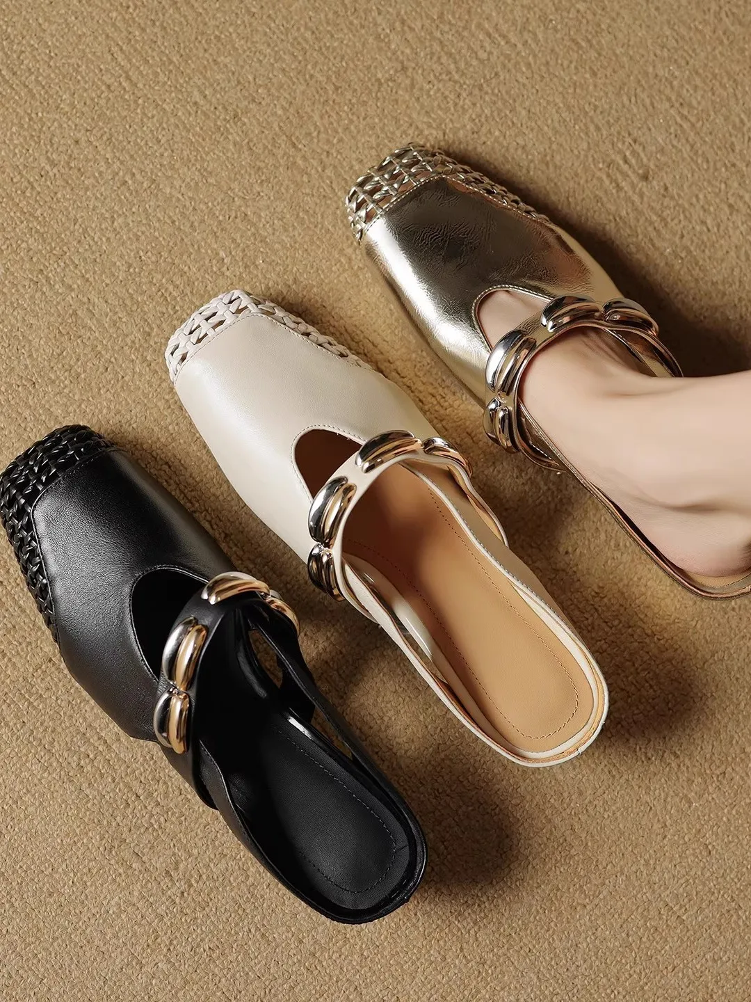 

Женские сандалии с полым плетеным носком, летние сабо на плоском каблуке, модный дизайн синего цвета, резиновая подошва без шнуровки с низким вырезом