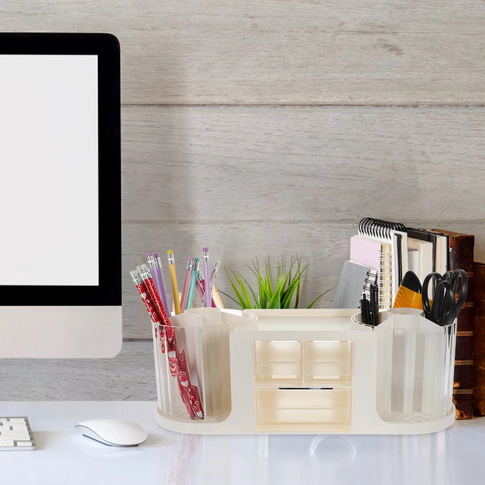 

1Pc Innovative Double Rotating Transparent Storage Organizer Box For Stationery And Documents