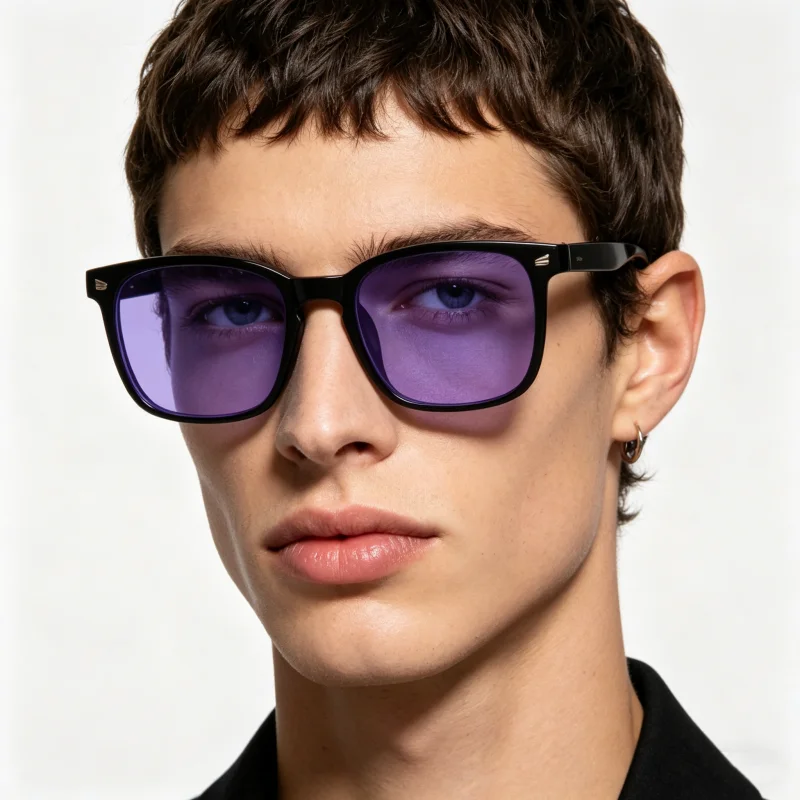 

New Stylish Square-Frame Plain Glasses Women's INS Style Blue and Purple Lens Blue Light Blocking Glasses Men's Goggles