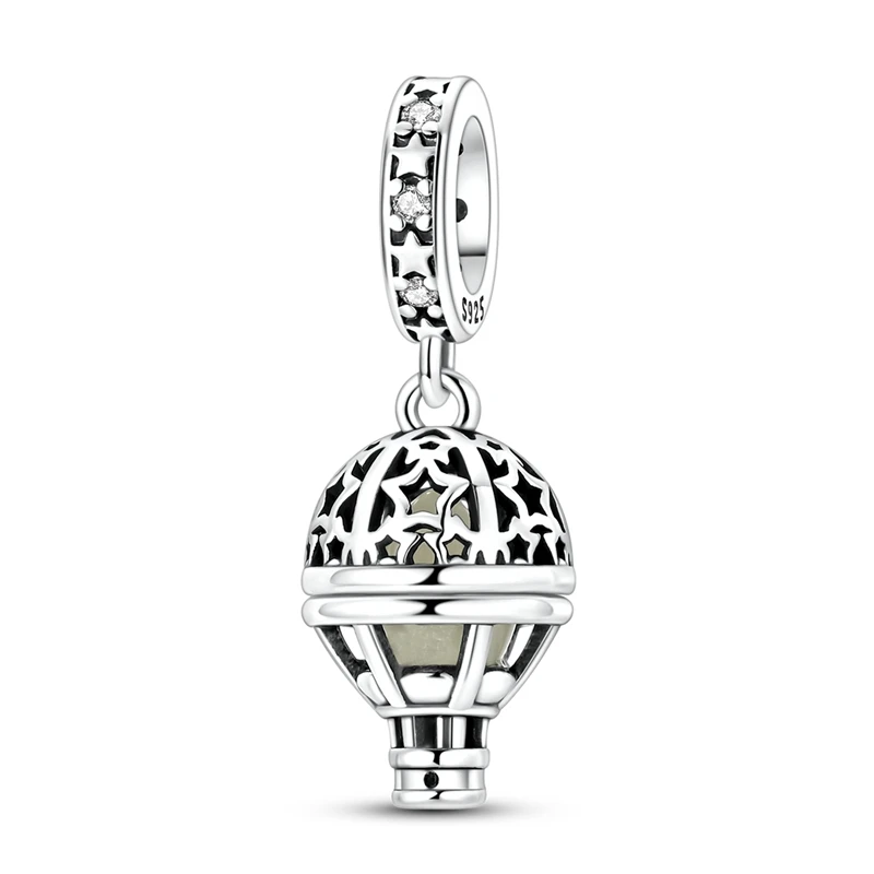 Leuchtender Heißluftballon-Anhänger aus 925er Sterlingsilber mit Zirkonia, passend für Armbänder, Anhänger, DIY-Schmuck, Geschenk für Frauen – Detail 2