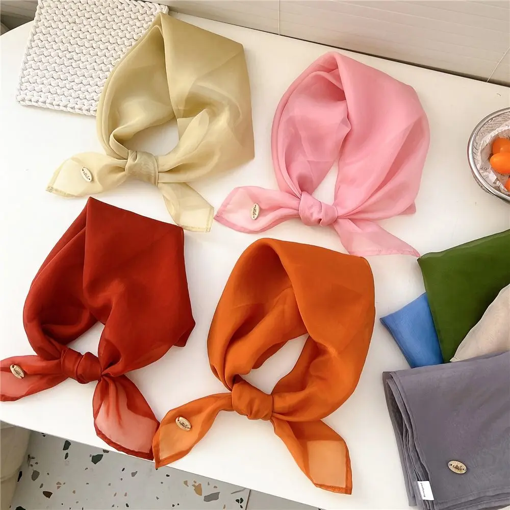 Picture 3: Retro Solid Color Small Square Scarf Transparent Breathable Pure Color Silk Scarf Thin Headband Square Handkerchief Female
