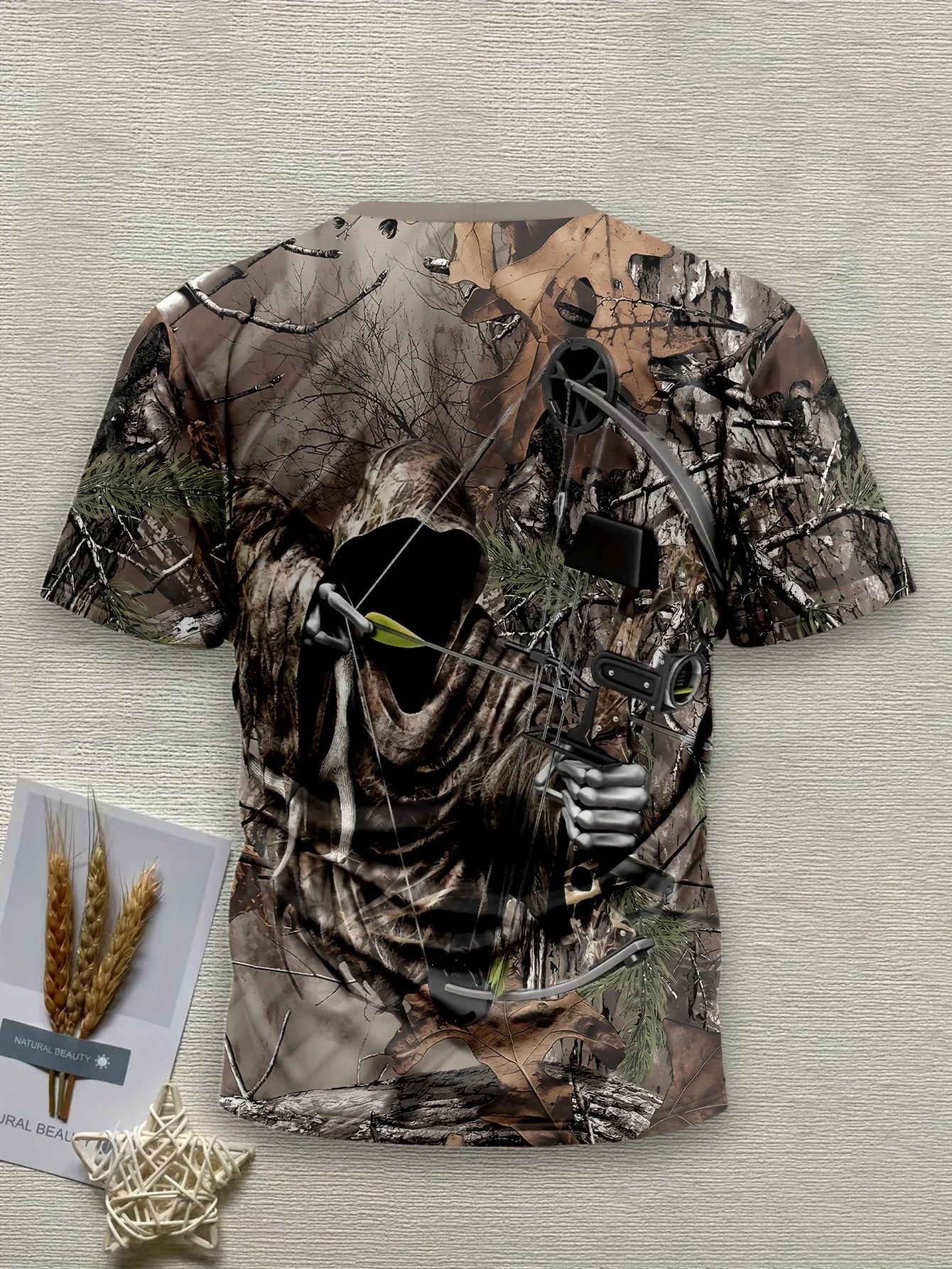 Men Hunting Wildlife Camo T-Shirt, Deer Turkey Wild Boar Forest Camouflage All Over Print Short Sleeve Outdoor Tee
