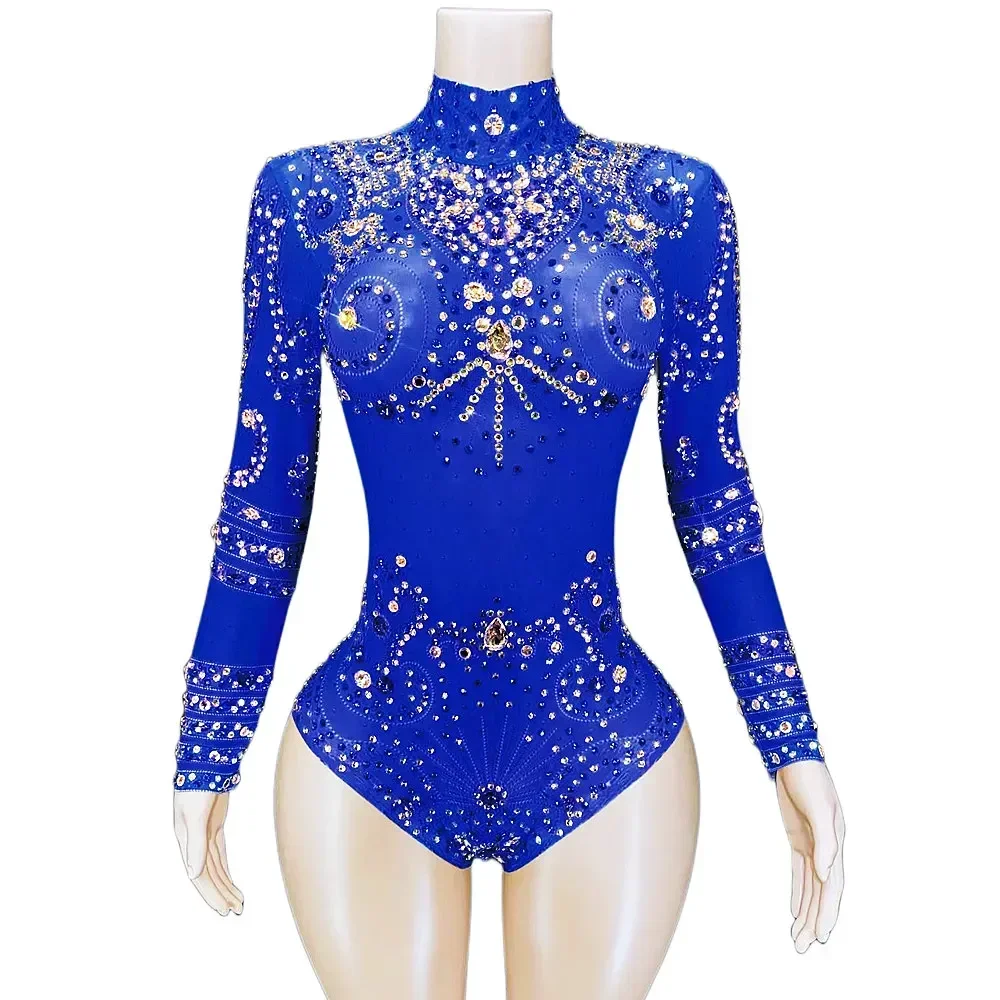 多色輝くラインストーンセクシーな女性ボディスーツレオタードナイトクラブバーパーティープロムポールダンス服ステージ衣装