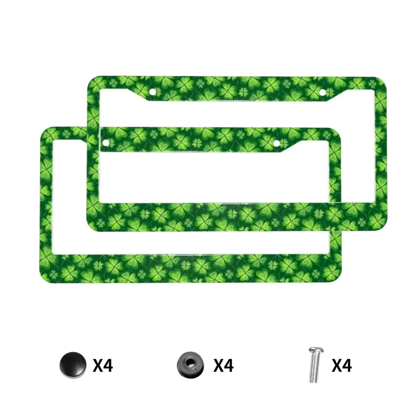 Green Four-leaf Clover Print Aluminum Alloy American Car License Plate Cover Car Accessories Waterproof License Plate Cover Car
