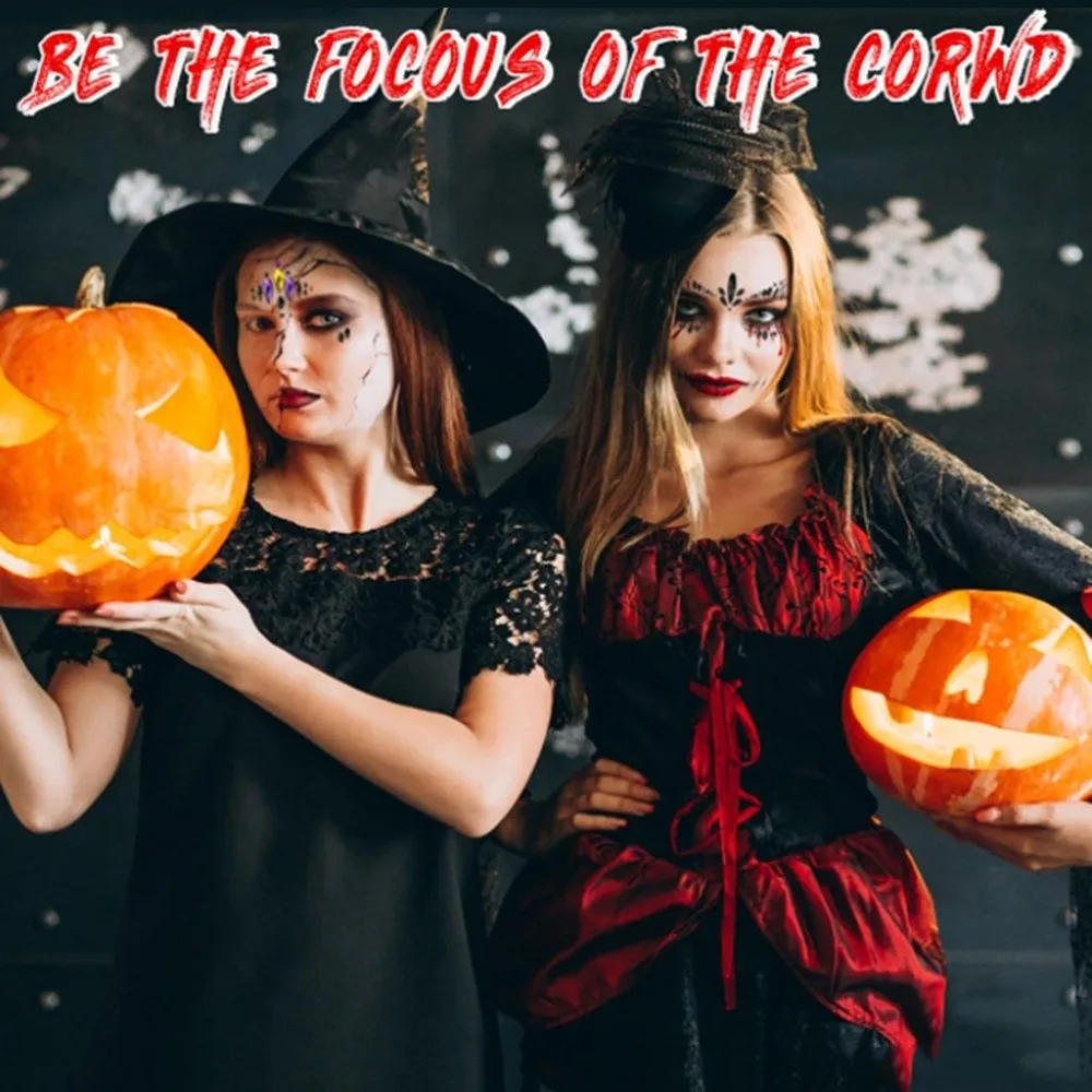 

3D смоляная наклейка для лица со стразами, блестящая красочная поддельная татуировка на Хэллоуин, декор на Хэллоуин, клоун, макияж, ювелирные изделия, наклейка для лица, боди-арт