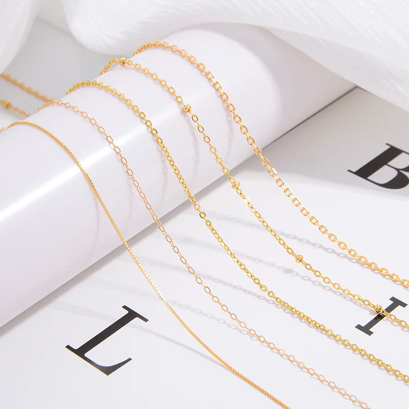 

Lateefah S925 Sterling Silver Chain Pendantless Gold Plated Clavicle Necklace Simple Fine Cross Chain Box Needle Chain