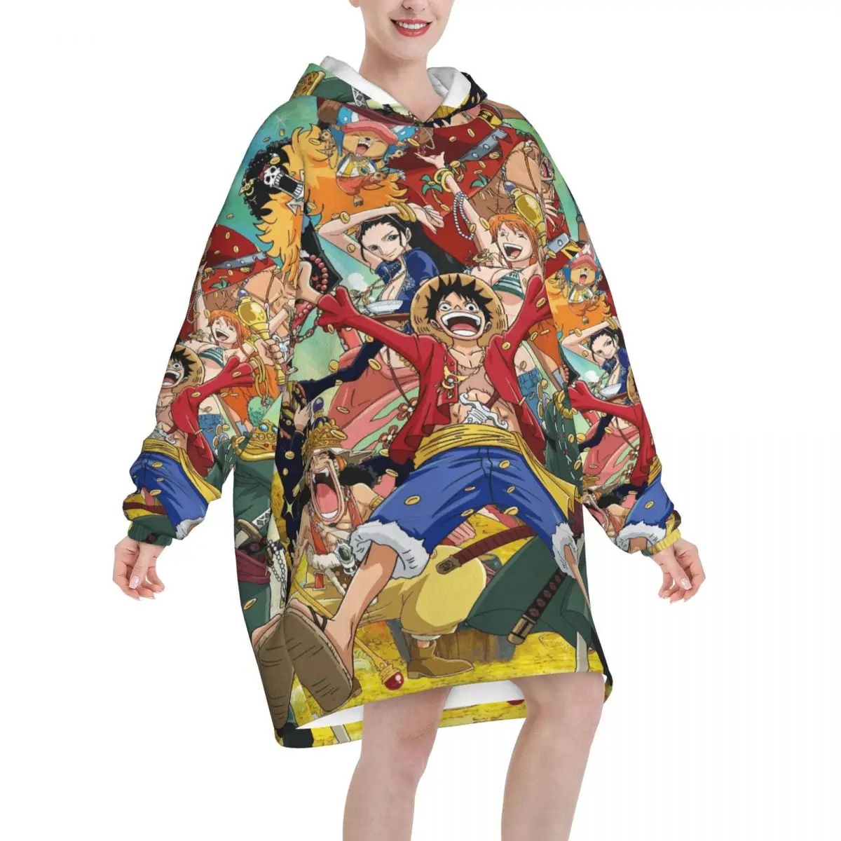 لوفي زورو توني تشوبر أنيمي بطانية كبيرة الحجم هوديي البلوز طويل الصوف مقنعين بطانية يمكن ارتداؤها مع جيب كبير #3
