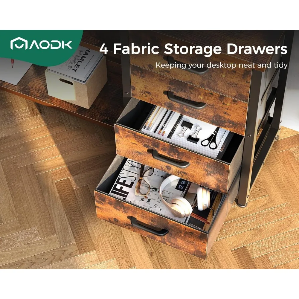 مكتب ألعاب على شكل حرف L قابل للعكس مع درج ومنافذ طاقة وأضواء LED للاستخدام المنزلي والمكاتب #4