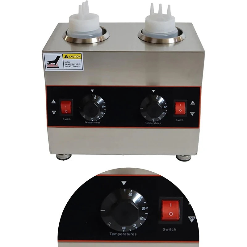 電気食品ソースウォーマーヒーター 110V 業務用ホットチーズディスペンサー ジャム保温機 2本の絞り出しソースボトル付き