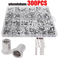 In Box 300/190/165/150/100pcs M3 M4 M5 M6 M8 M10 Aluminum Flat Head Rivet Nuts NutsInsert Cap Thread Insert Rivet Nut Tool Set
