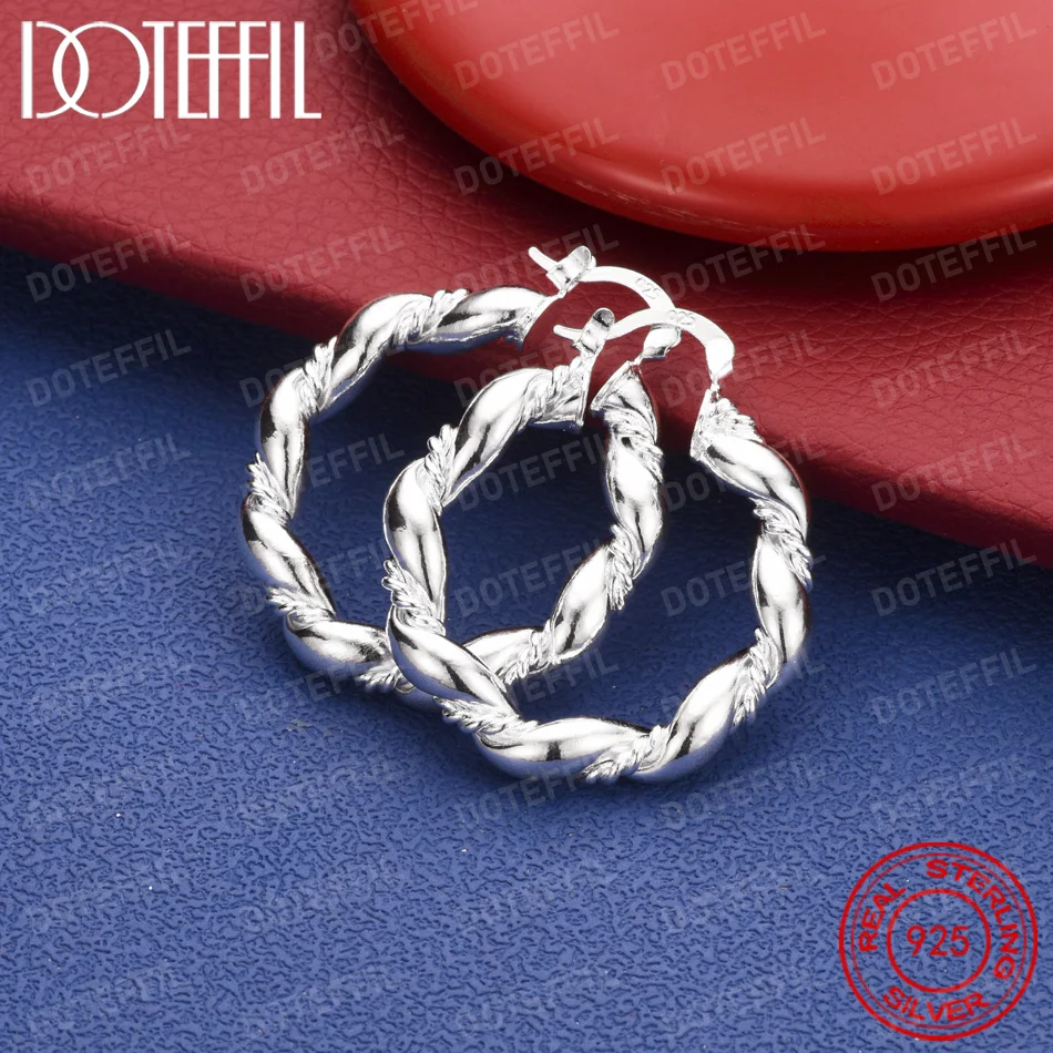 925 Sterling Silber 30mm Exquisite Gedrehte Runde Ohrringe für Damen Mode Hochzeitsschmuck Party-Accessoires