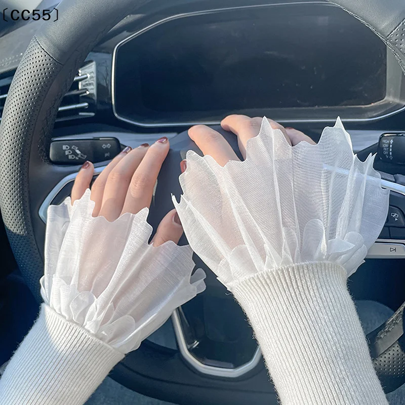 

1 пара кружевных манжет-перчаток из тюля для фотосъемки ногтей, реквизит для маникюра, демонстрационные рукава для типсов, накладные плиссированные манжеты [CC55]