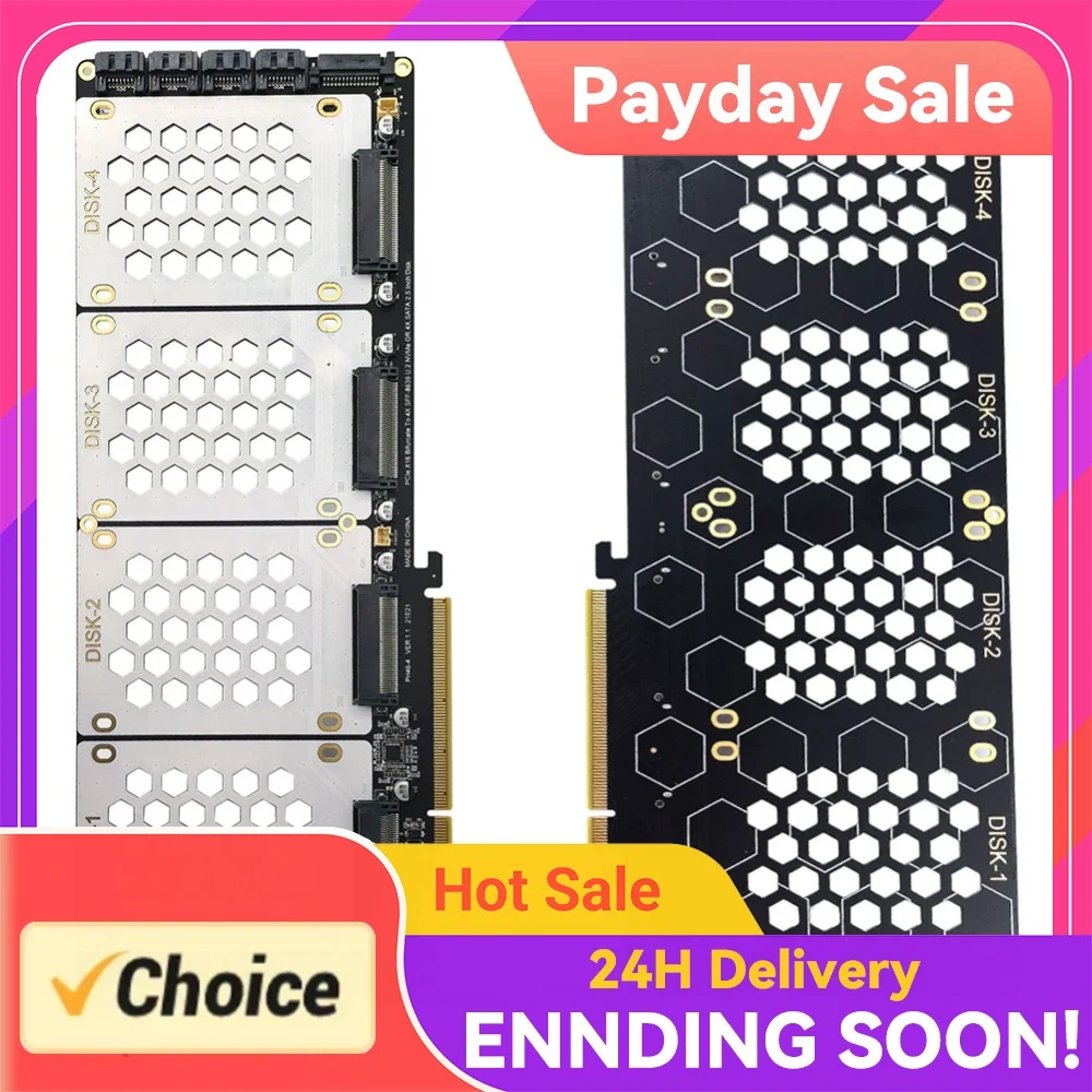 4-Port PCI-E 4.0 16X 2.5Inch SATA Adapter Card Motherboard Support PCIe X4x4x4x4 Bifurcation U.2 To PCIe Card with LED Indicator
