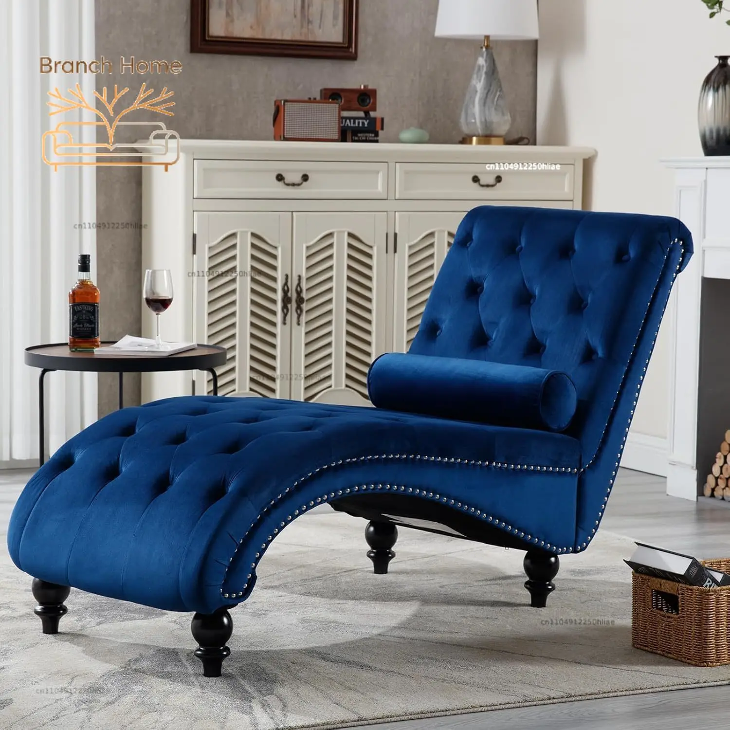 Velvet Chaise Lounge Indoor,Button-Tufted Upholstered Chaise Lounge Chair with Pillow for Bedroom Living Room, Customized