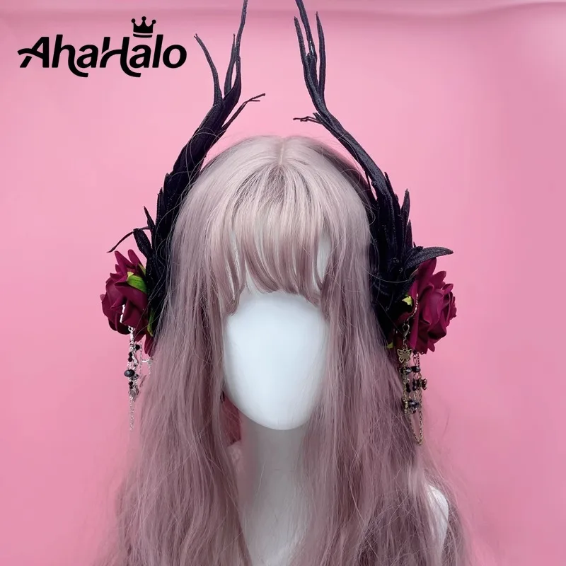 Presilhas de cabelo com asas de anjo, flores vermelhas, presilha de renda, penas, gótico, lolita, cosplay, acessórios para cabelo, para mulheres e meninas