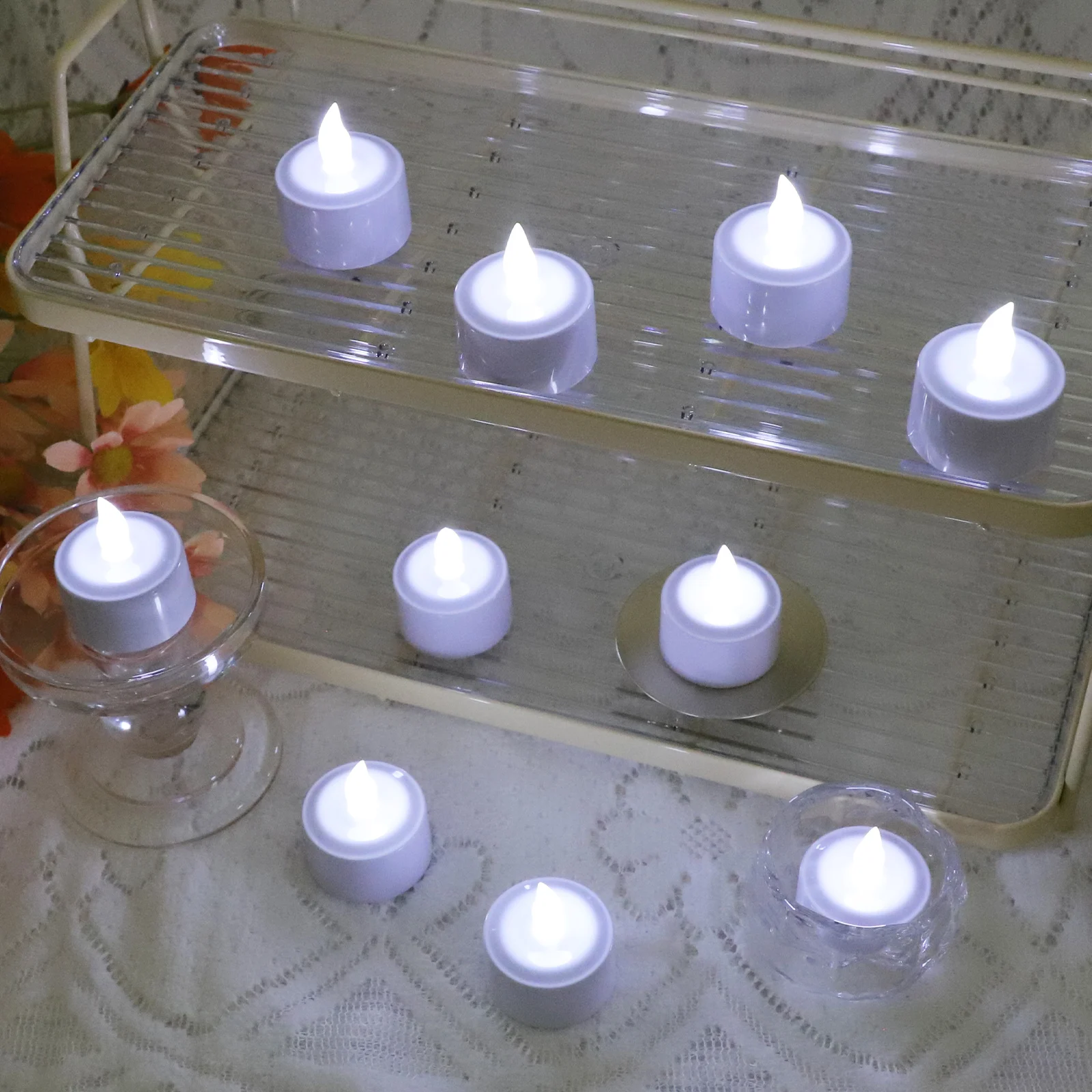 مصباح LED على شكل شمعة، مصباح ديكور لإضاءة الشاي لتزيين الجو - شمعة صناعية تعمل بالبطارية للديكور