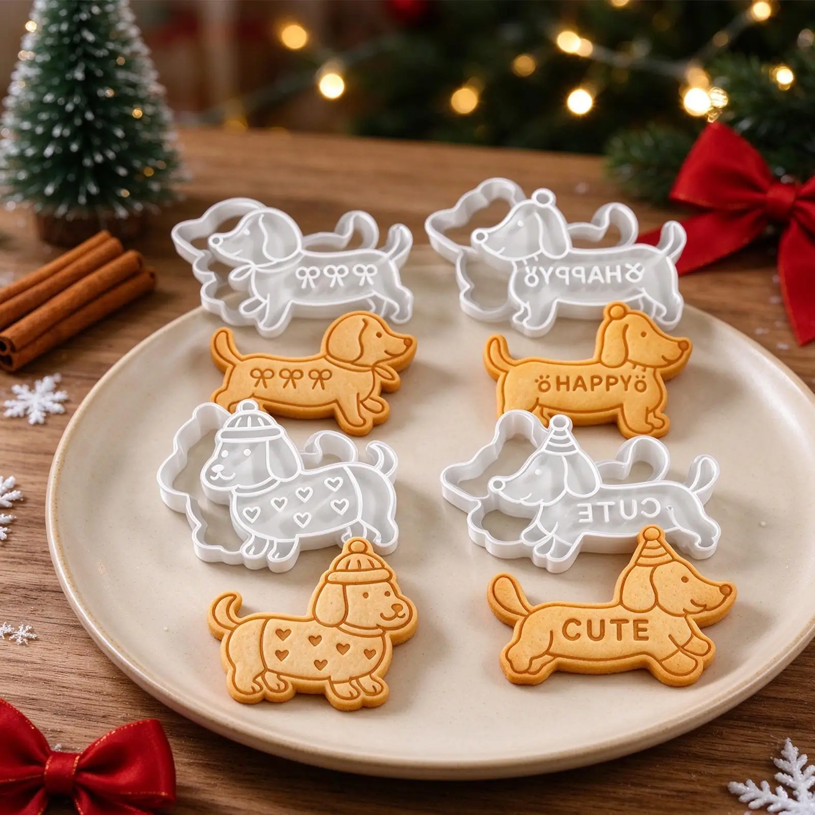 4 Pieces Cute Dachshund Biscuits Mold Set Pressing Cookie Cutters Dog Shapes Cake Mold DIY Dog Snack Party Baking Tool view 5