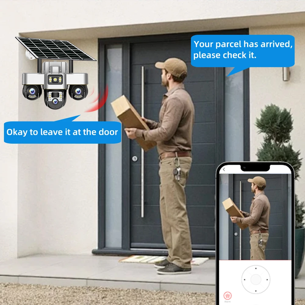 V380 Pro 4G Solar Security Camera Triple Lens PTZ Outdoor IP66 Human Detection HD Night Vision Battery Multi-Scene CCTV