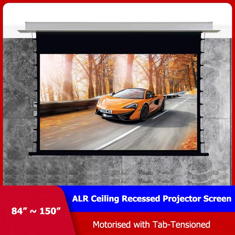 

84 Inch Ambient Light Rejecting ALR T prism Ceiling Recessed Motorised UST Projector Screen with Tab-Tensioned