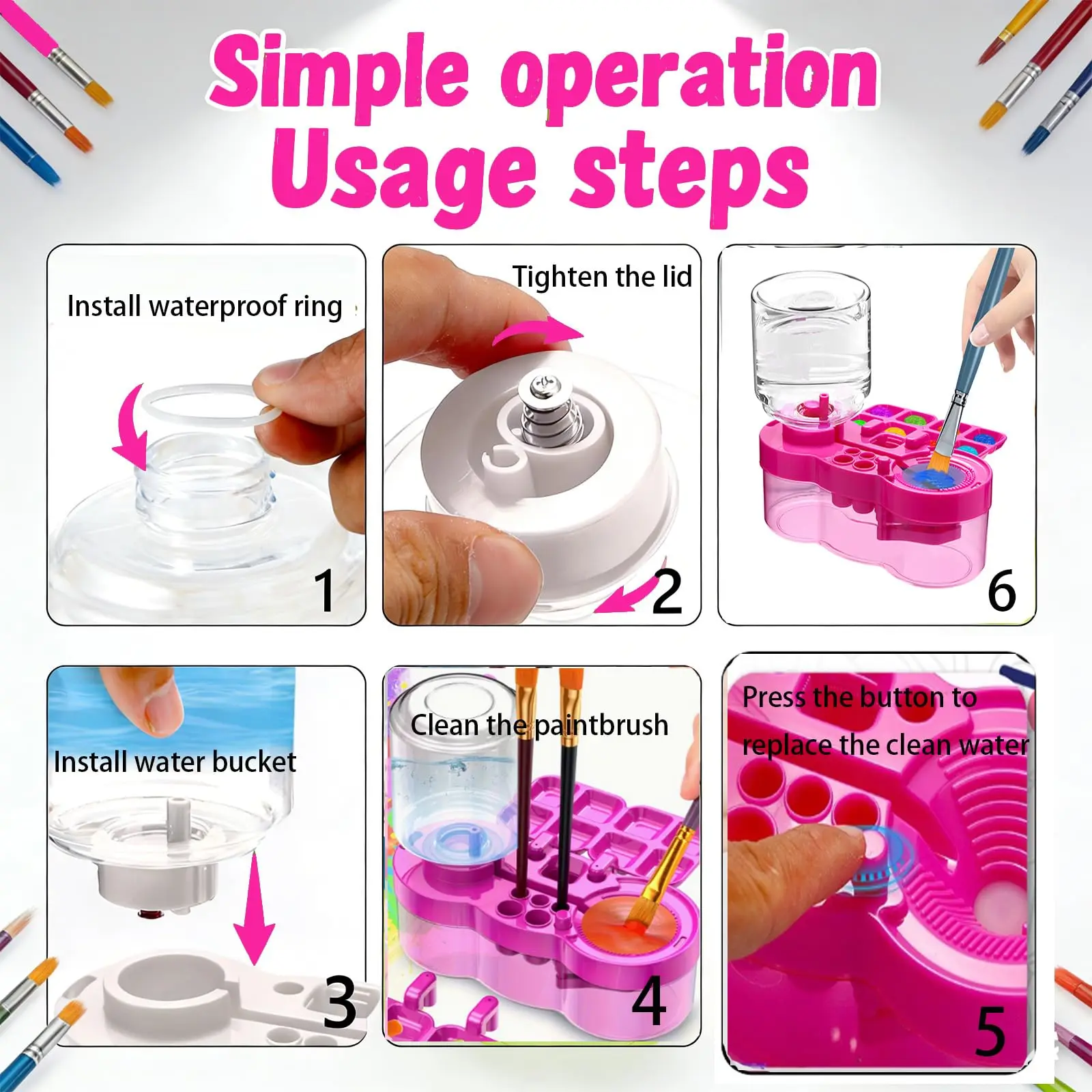 New Paint Brush Cleaner With Drain Button Automatic Water Circulation Paint Brush Cleaning Machine Cleaning Bucket Art Tools image 5