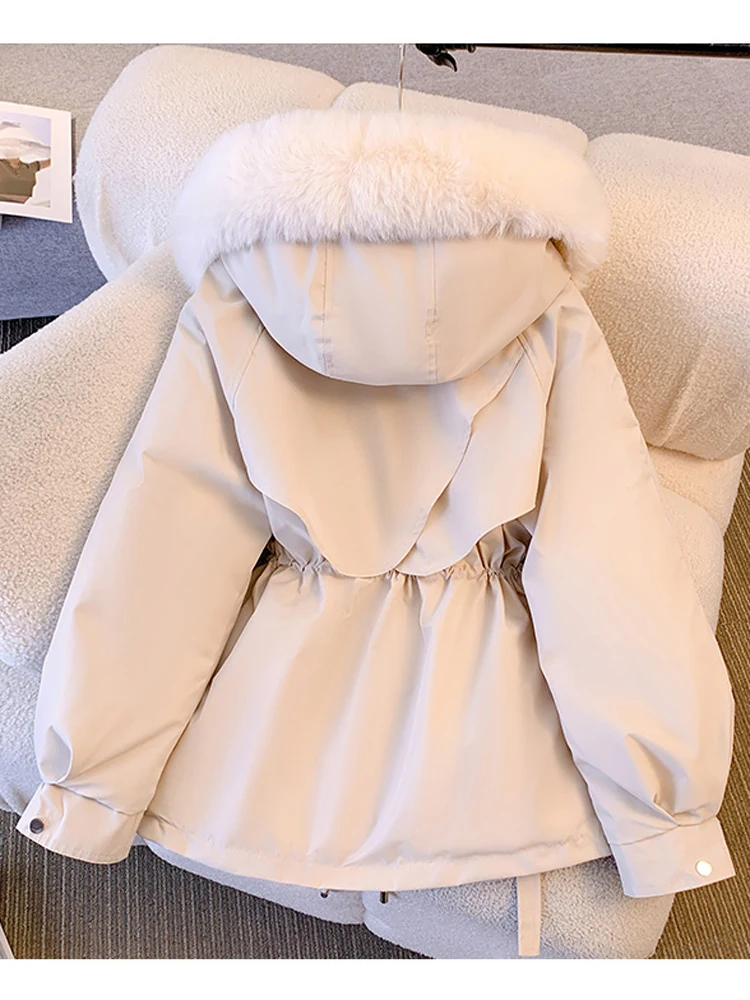 M-3XL Mid Length Hooded Fleece Jacket Women's Autumn Winter Korean Style Semi High Collar Lantern Long Sleeved Zipper Overcoat