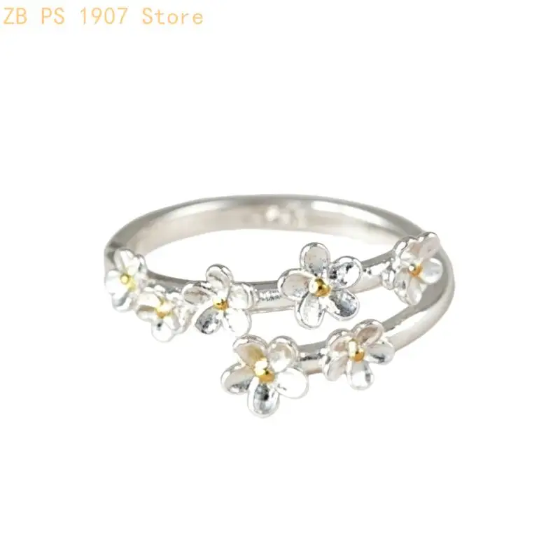 Adjustable Open Band Flower Ring for Women, Alloy Jewelry for Everyday Outfits, Dates and Gift Ready Styling Look 55KA