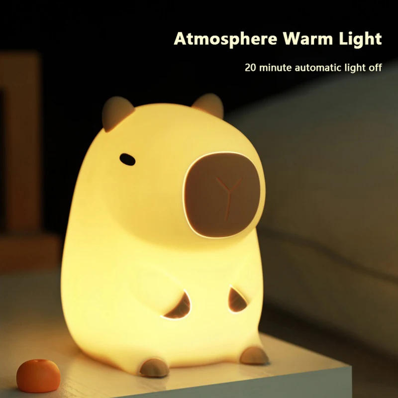 Cute Cartoon Capybara Silicone Night Light USB Rechargeable Timing Dimming Sleep Night Lamp For Children\'s Room Decor