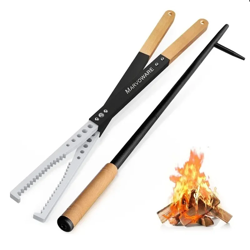 Fireplace Tool Set Wrought Iron Fire Poker Hook Tongs Heavy Duty Oven Utensils For Wood Burning Stove Hearth Indoor Outdoor