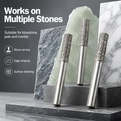 5PC Diamond Stone Milling Cutter Set Multi-Layer Electroplated Flat-End Straight CNC Router Bits for Engraving Grinding Carving