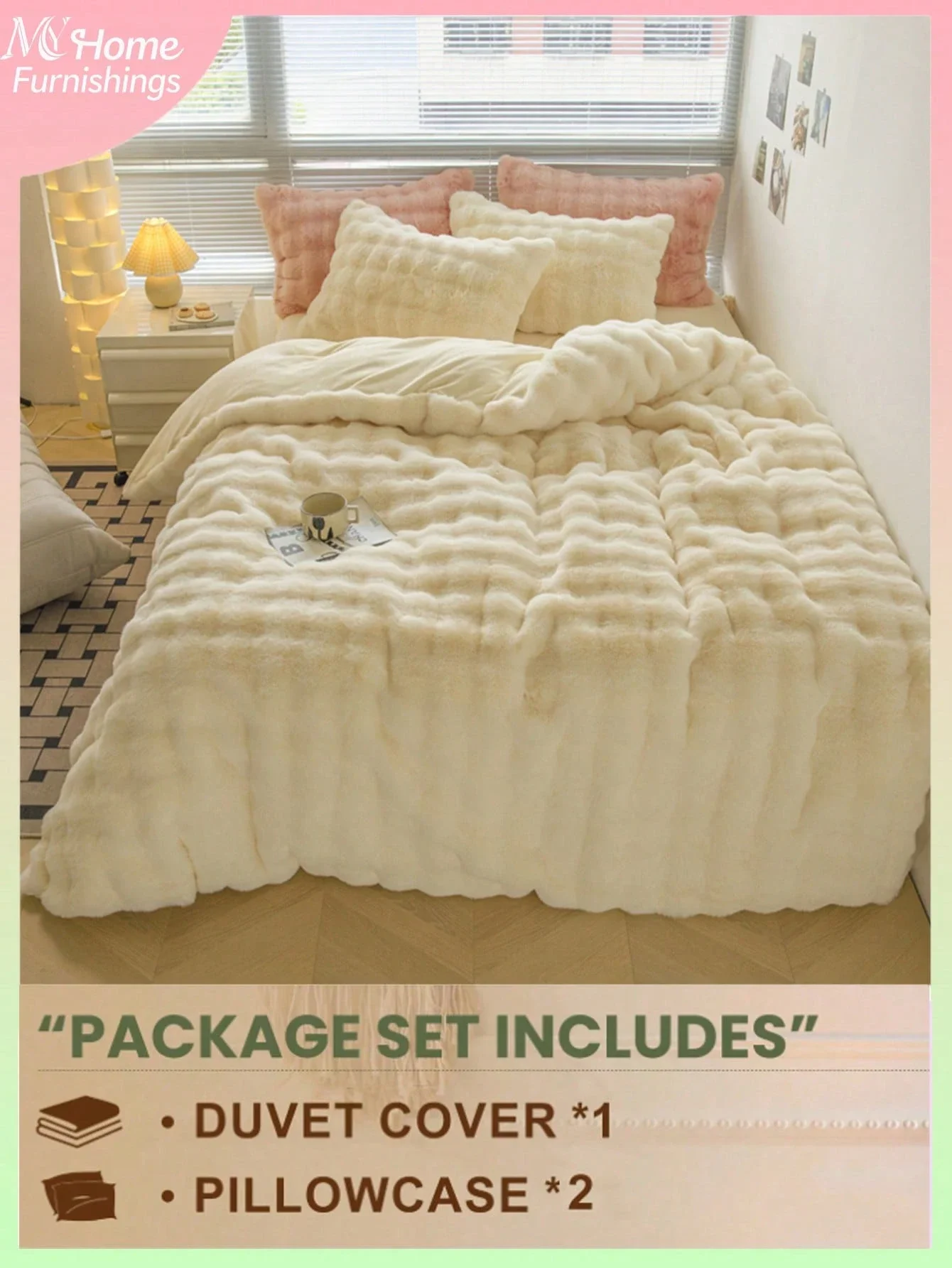 

3pcs Plush Duvet Cover Set With Zipper 1 Duvet Cover 2 Pillowcases Faux Fur Soft Skin Friendly For Adult Bed