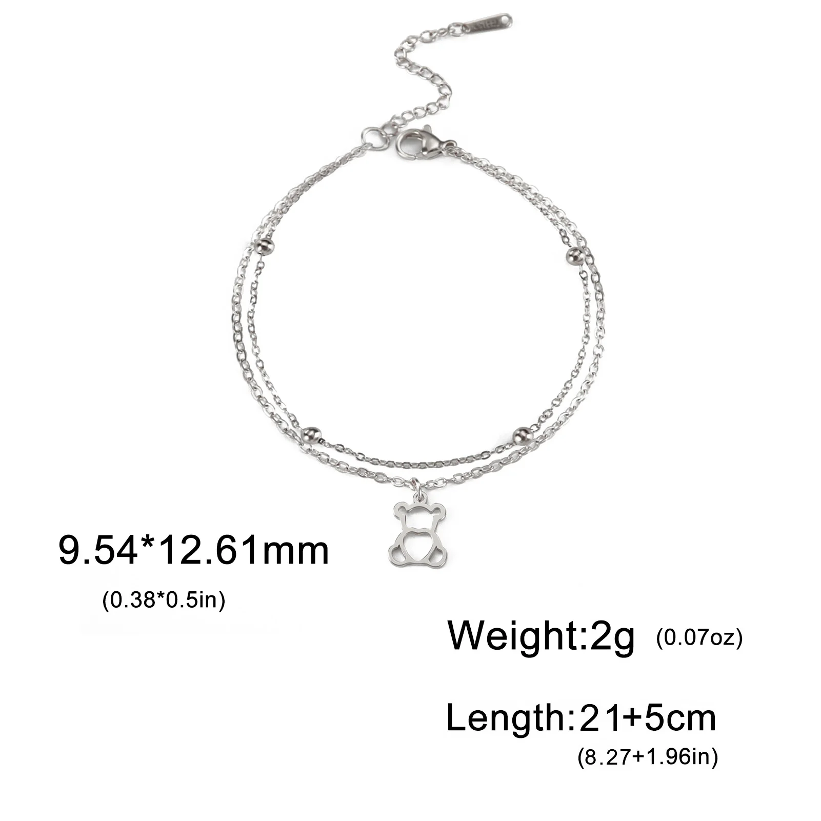 Kkjoy Doppelschichtiges Hohles Niedliches Bären-Anhänger Armband Fußkettchen aus Edelstahl Sommer Strand Damen Fuß- und Handschmuck Geschenk für Freunde – Detail 7