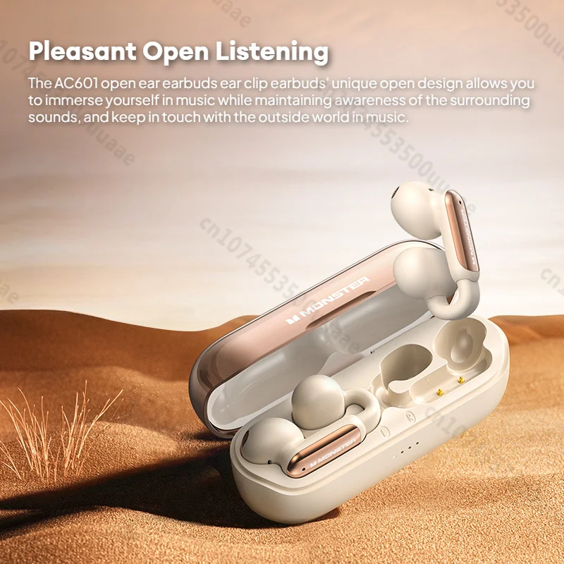 Monster OPEN AC601 Earclip Earbuds Clip on Bluetooth 5.4 Earphone ENC Call Noise Canceling Headphone with Mic Waterproof Headset