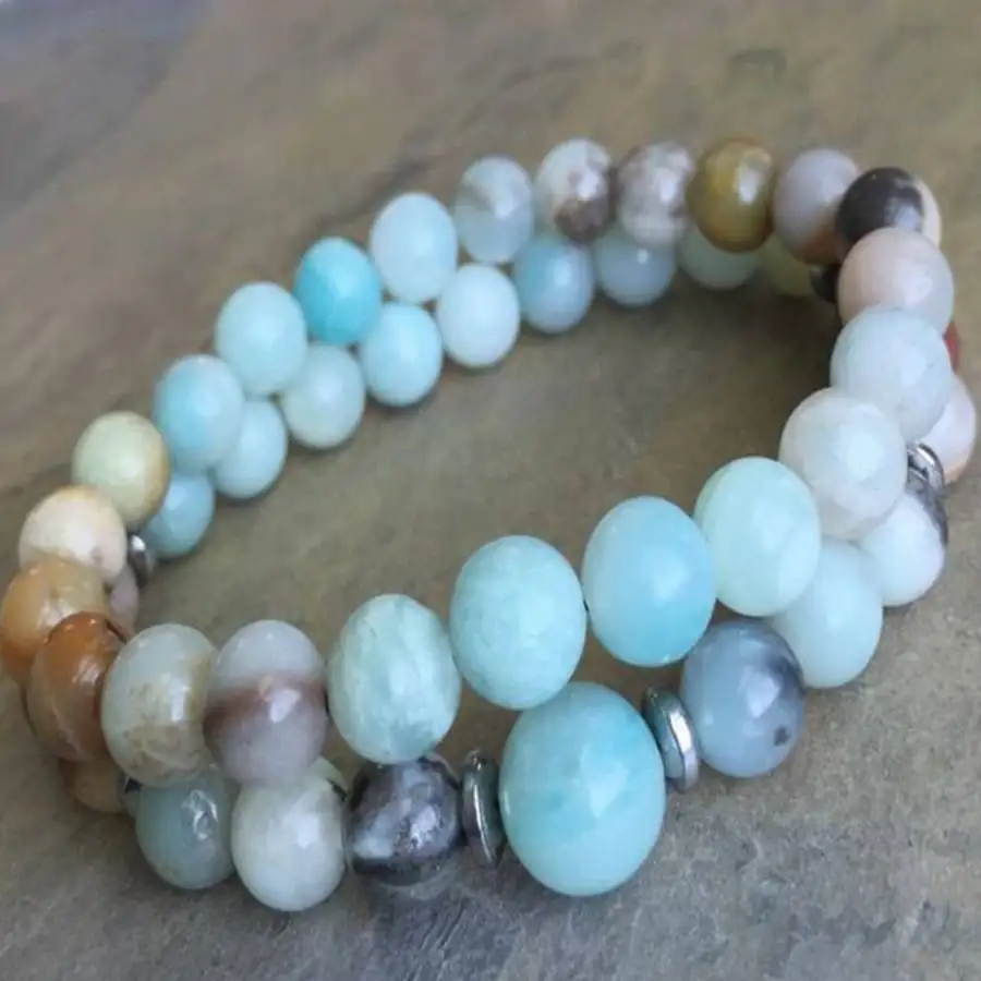 

2pcs Handmade natural Amazonite bead bracelet,men's cuff button,Ramadan prayer bead,women's meditation,holiday gift,daily wear
