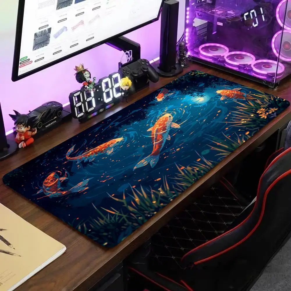 

Коврик для мыши Koi in Pond, большой коврик для компьютерной офисной игры, настольный коврик XXL, резиновые противоскользящие коврики для клавиатуры с прошитыми краями, длинные декоративные настольные коврики