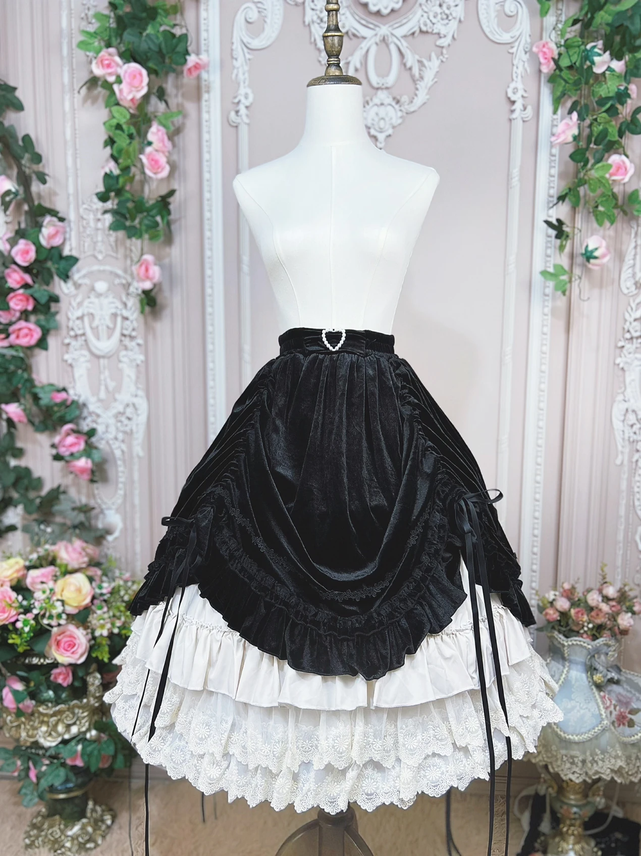 Lolita Gothic Dark Style Skirt Dress Elegant Retro Court Elastic Waist Fall Winter