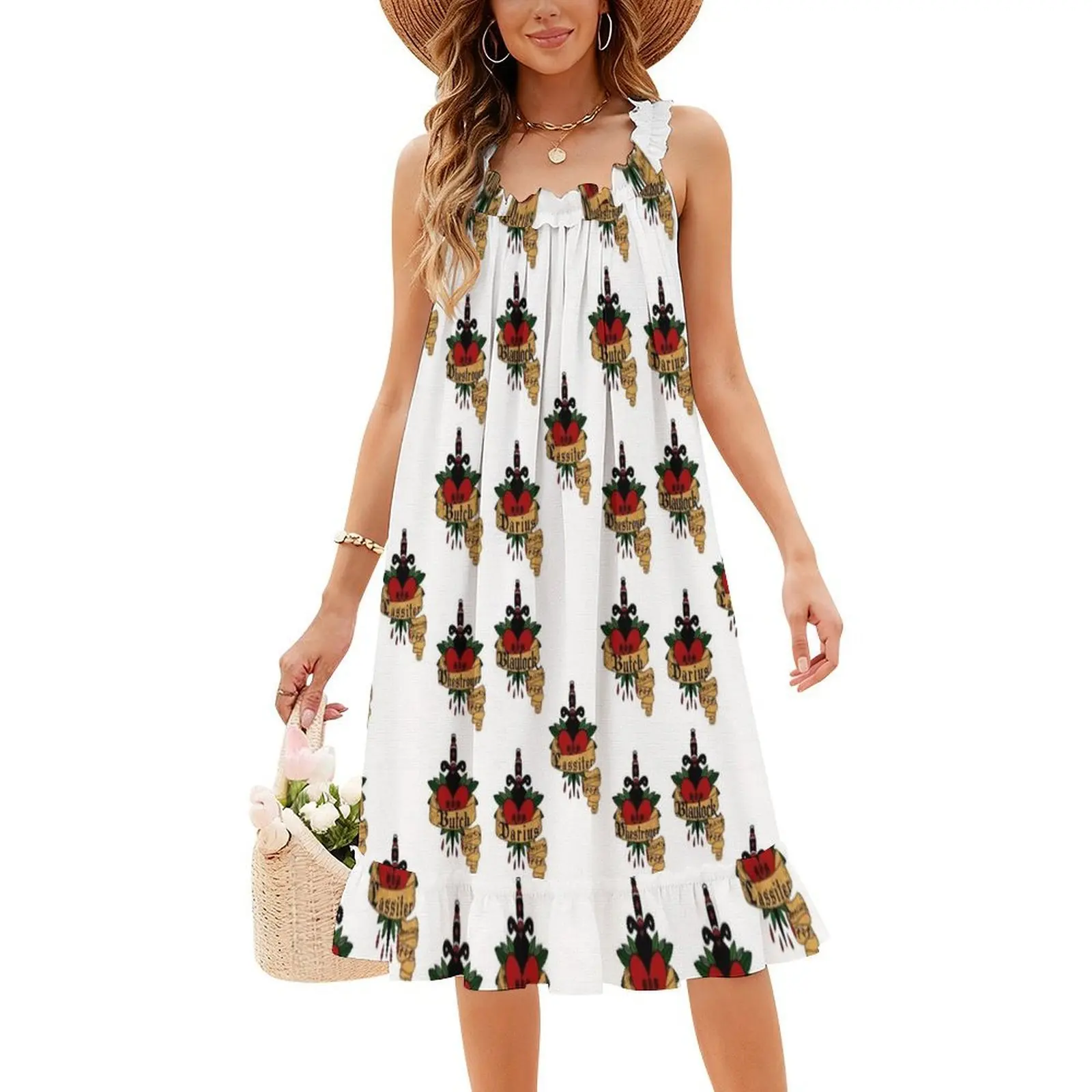 فستان أسود Brotherhood Bdb Brothers ملصق بوهيمي بدون أكمام متعدد الطباعات لحفلات عطلة الشاطئ باللون الأسود #4