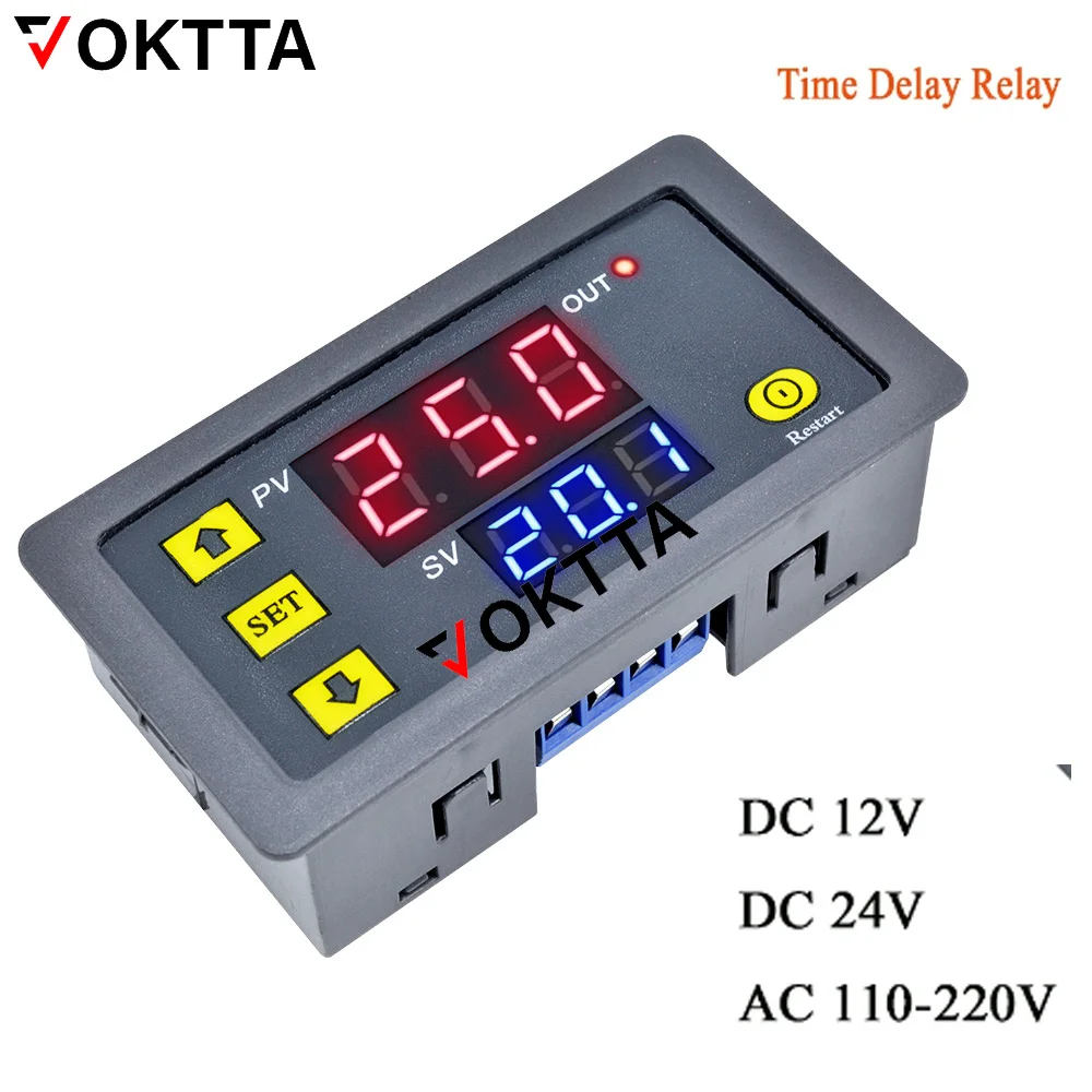 Dc 12V Ac 110V 220V Digitale Vertraging Relais Cycle Timer Schakelaar Verstelbare Timing Relais Dual led Display Voor Fan Motor