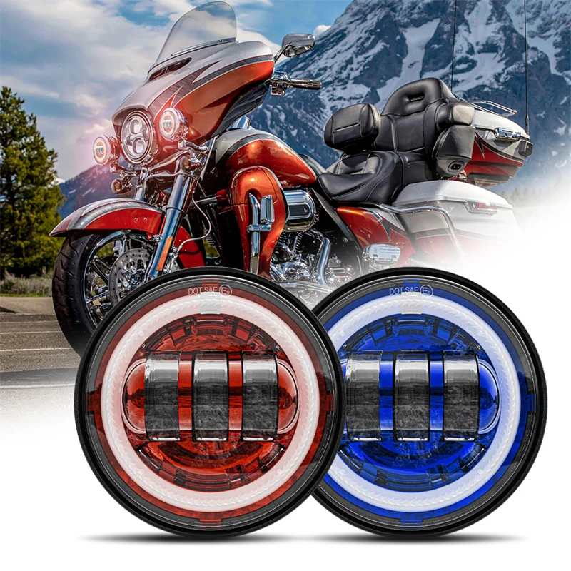 Pair 4.5 inch Motorcycle Fog light 4 1/2 inch DRL Halo Ring Passing Auxiliary Light for Harley Classic FLHR Road King Foglamp